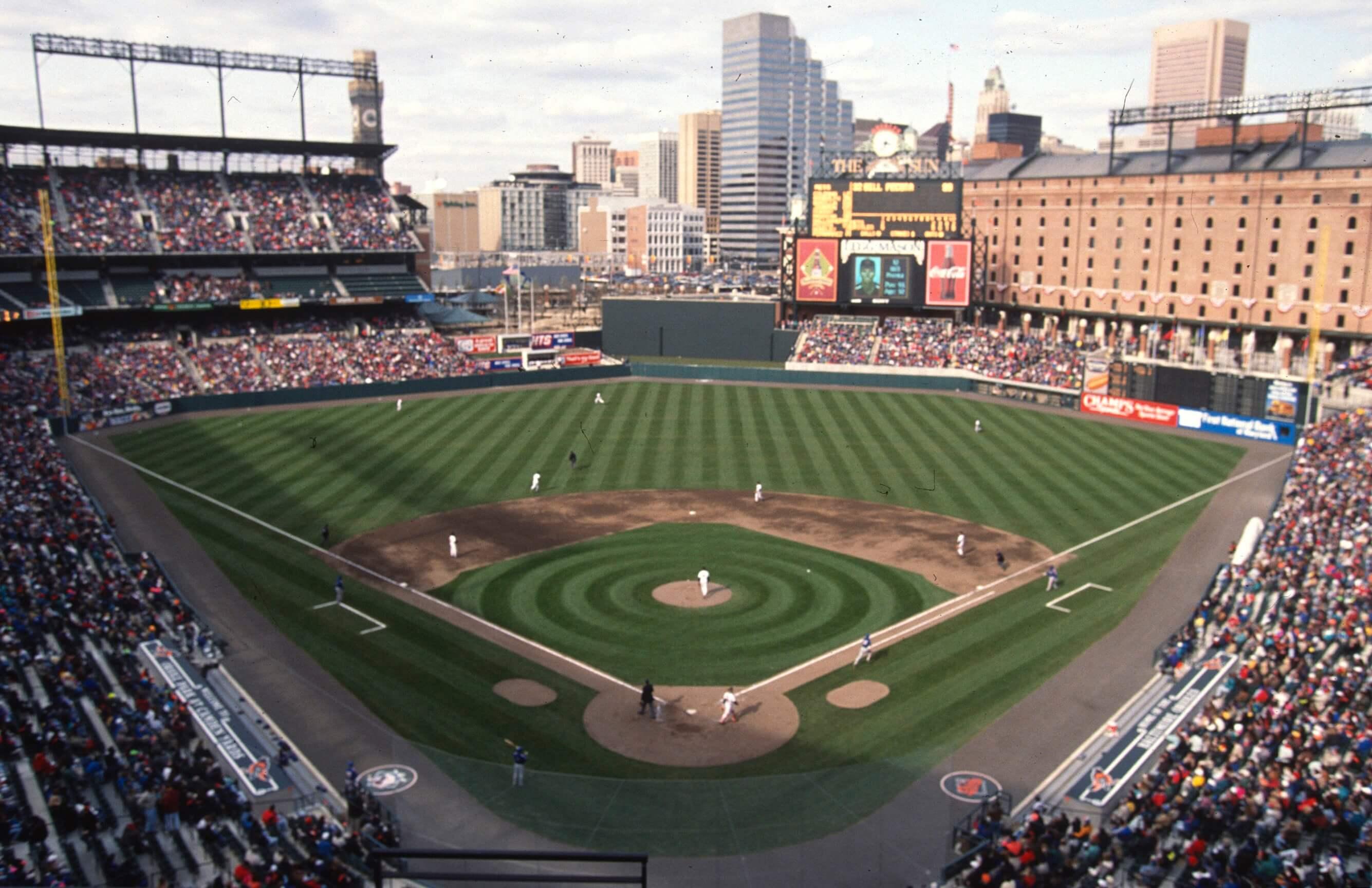 Camden Yards during the game with players on the field