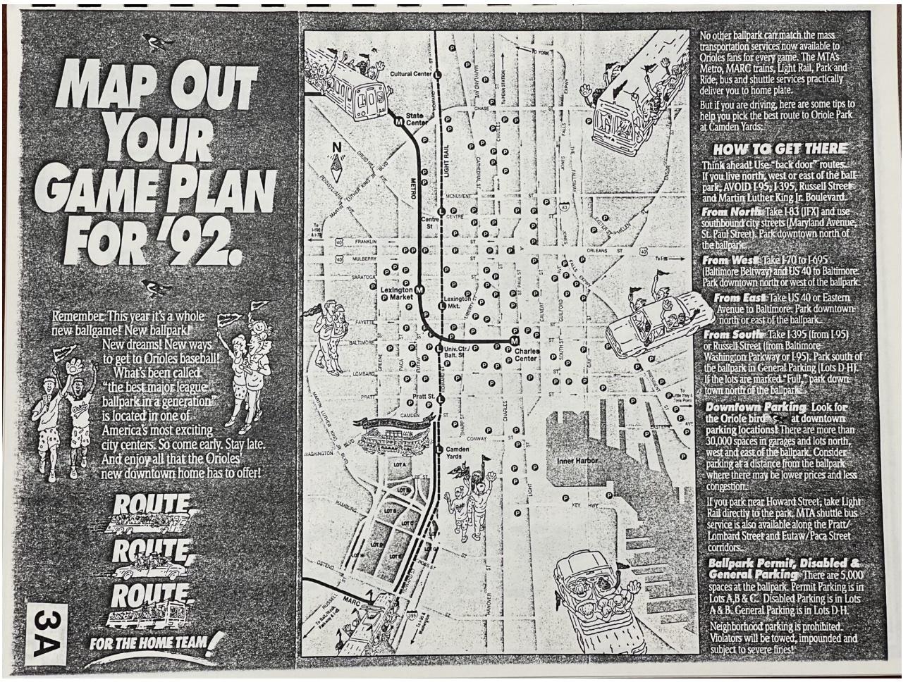 Black and white print out with "Map Out Your Game Plan for '92" city street details