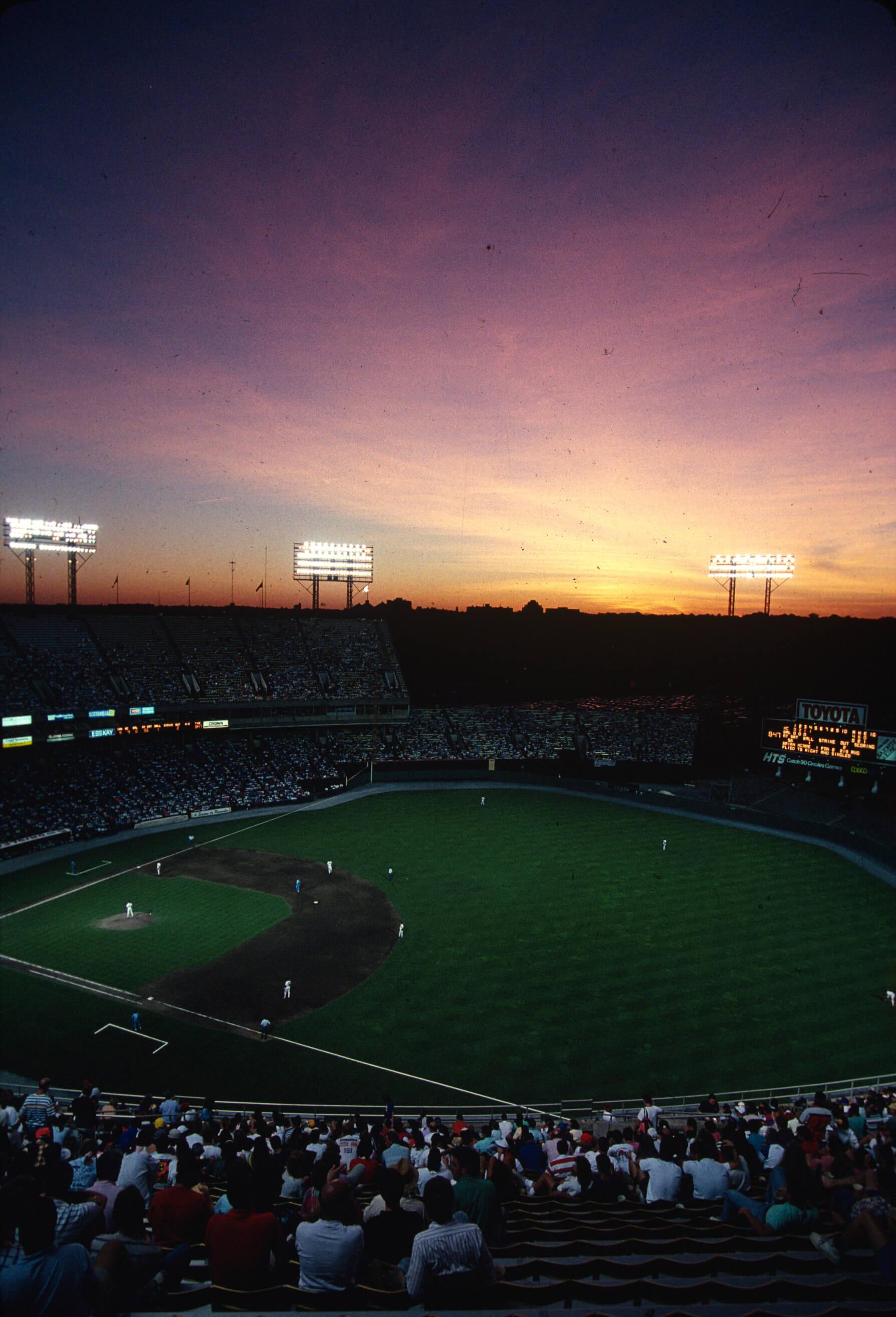 Memorial Stadium at sunset