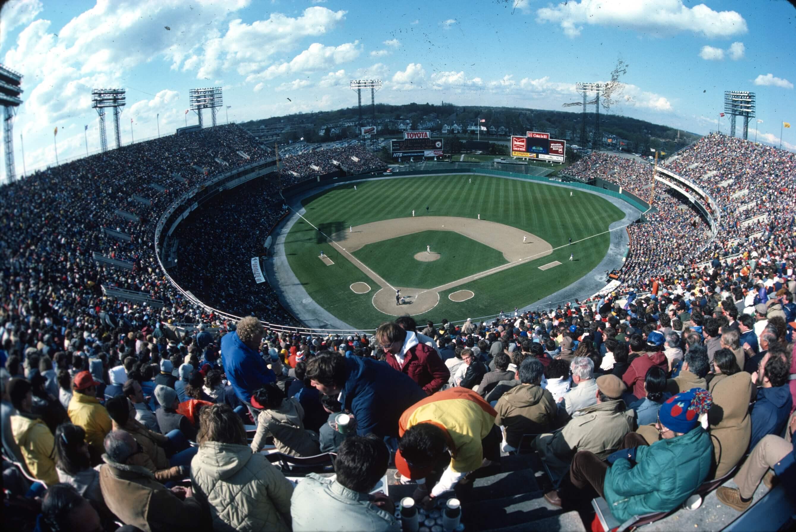 Panoramic view of a packed Memorial Stadium