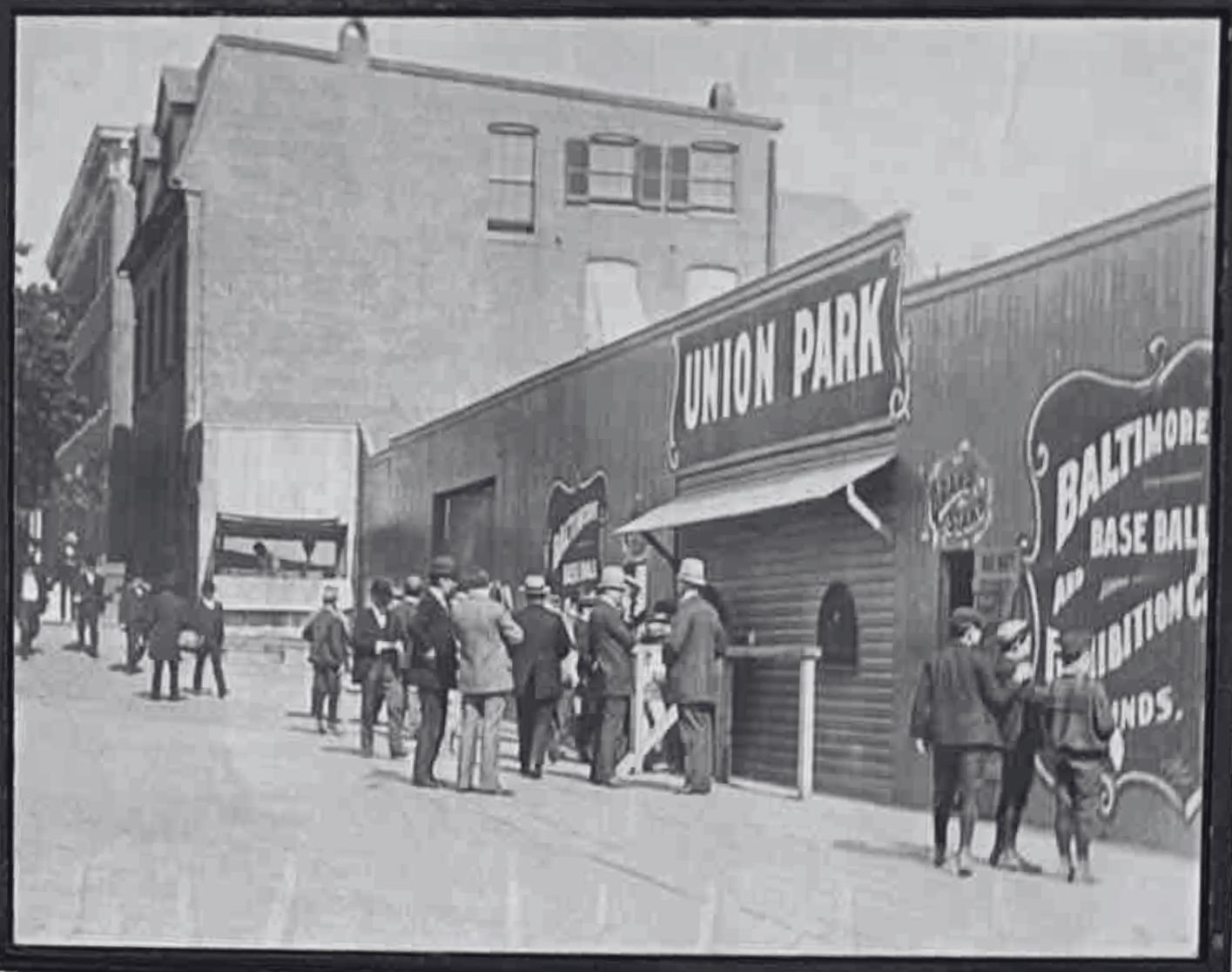 Black and white photo of Union Park's facade